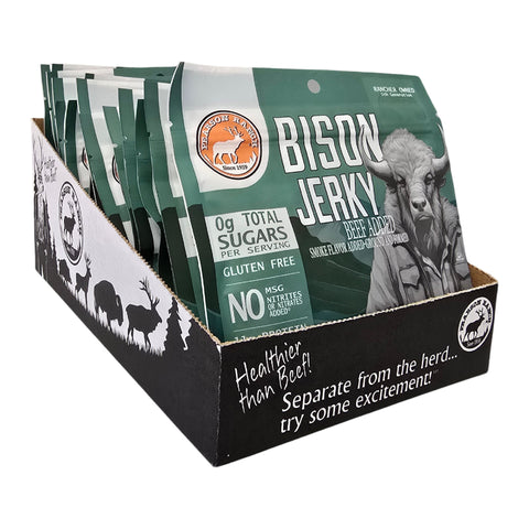 Wholesale Bison Jerky Display Tray - 12 each 2.1oz Resealable Bags