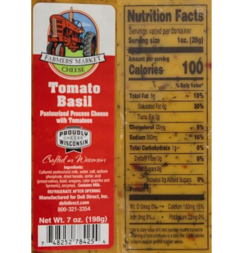 Tomato Basil Cheese Nutrition Facts