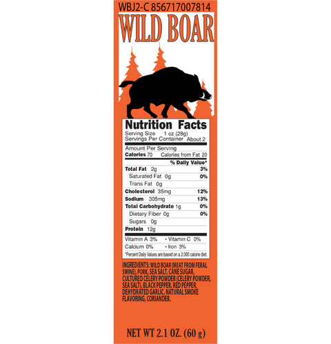 Greenhorn Sampler - Wild Boar Jerky Bag Nutrition Facts