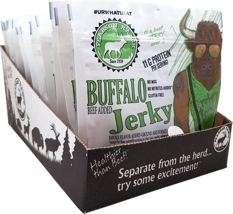 Wholesale Buffalo Jerky Display Tray - 12 each 2.1oz Resealable Bags - Pearson Ranch Jerky