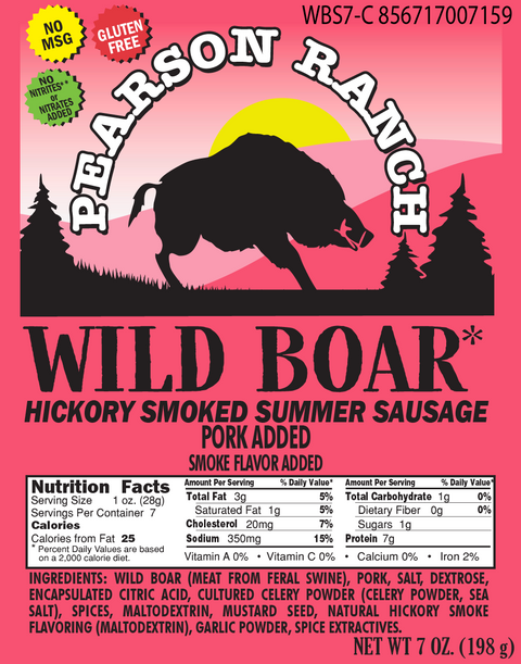 Wild Boar Hickory Smoked Summer Sausage (7 oz.) - Pearson Ranch Jerky