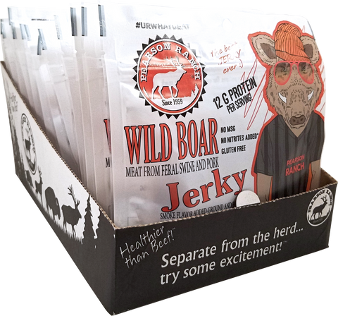 Wholesale Wild Boar Jerky Display Tray - 12 each 2.1oz Resealable Bags - Pearson Ranch Jerky